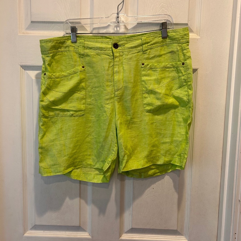 Horny Toad Women's 100%‎ Linen Bright Green Casual Shorts Size 14 Resortwear